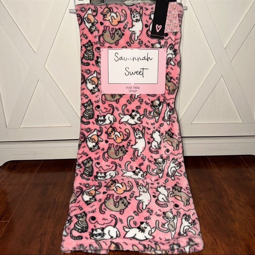 Pink Cat Plush Throw Blanket